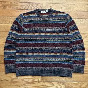Vintage Norm Thompson Wool Knit Crazy Striped Sweater Large